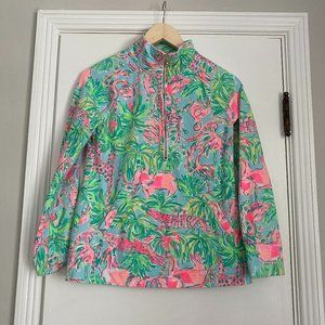 Lilly Pulitzer UPF 50+ Skipper Printed Popover Elephant Flamingo Print XS